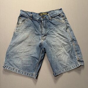 Builtrite Shorts Mens 32 Blue Denim Cargo Workwear Carpenter Relaxed Fit Utility